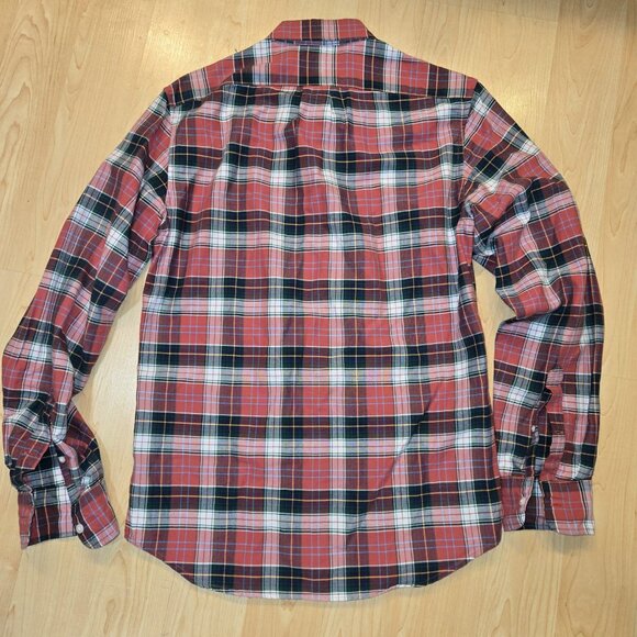 Men''s Check Plaid Slim Red Navy Button Down - Picture 2 of 3